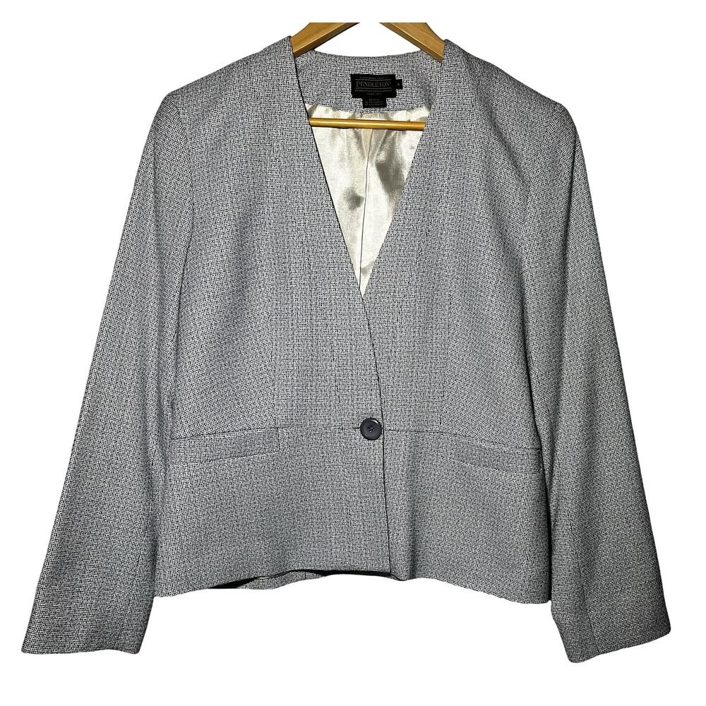 Pendleton Blazer Womens 8 Tweed Wool Blend Lined Classic Jacket Blue‎ Gray NWOT